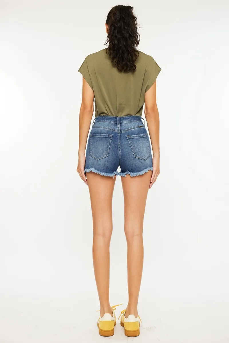 High Rise Frayed Hem Denim Shorts, image 8