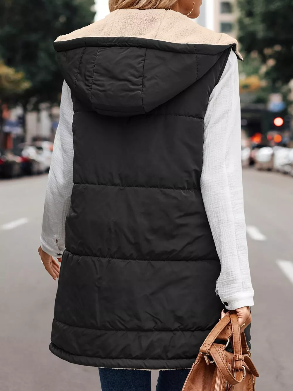 Full Size Hooded Sherpa-Lined Puffer Vest Coat Plus Size, image 10