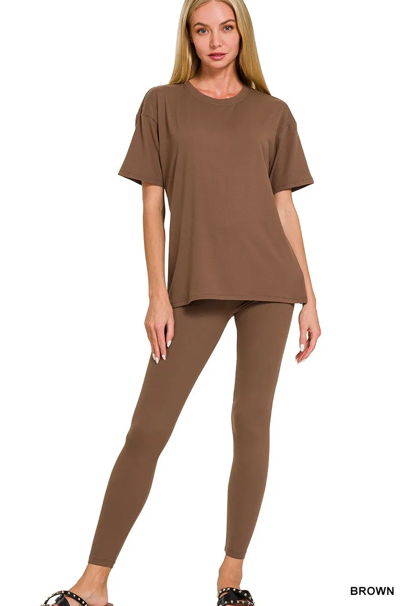 Full Size Brushed Dty Microfiber Short Sleeve Top and Pants Loungewear Set Plus Size