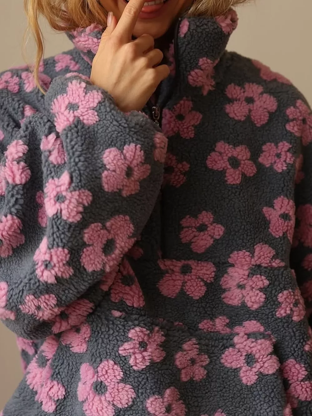 Floral Quarter-Zip Sherpa Sweatshirt, image 7