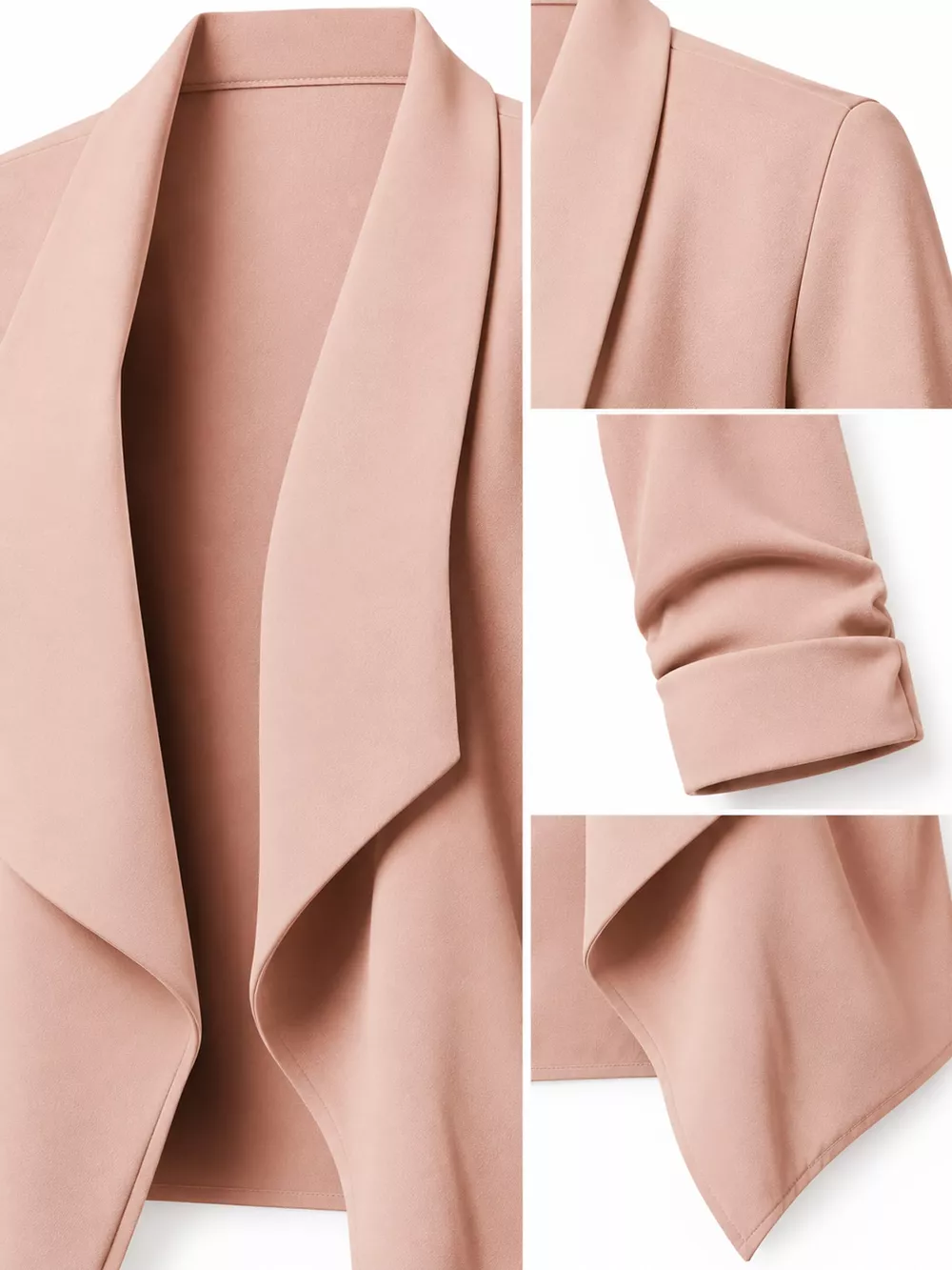 Full Size Open Front Drape Blazer with 3/4 Ruched Sleeves Plus Size, image 41