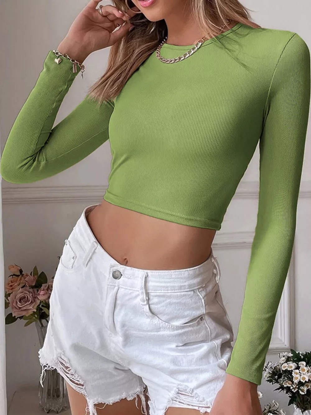 Cutout Back Long Sleeve Crop T-Shirt, image 6