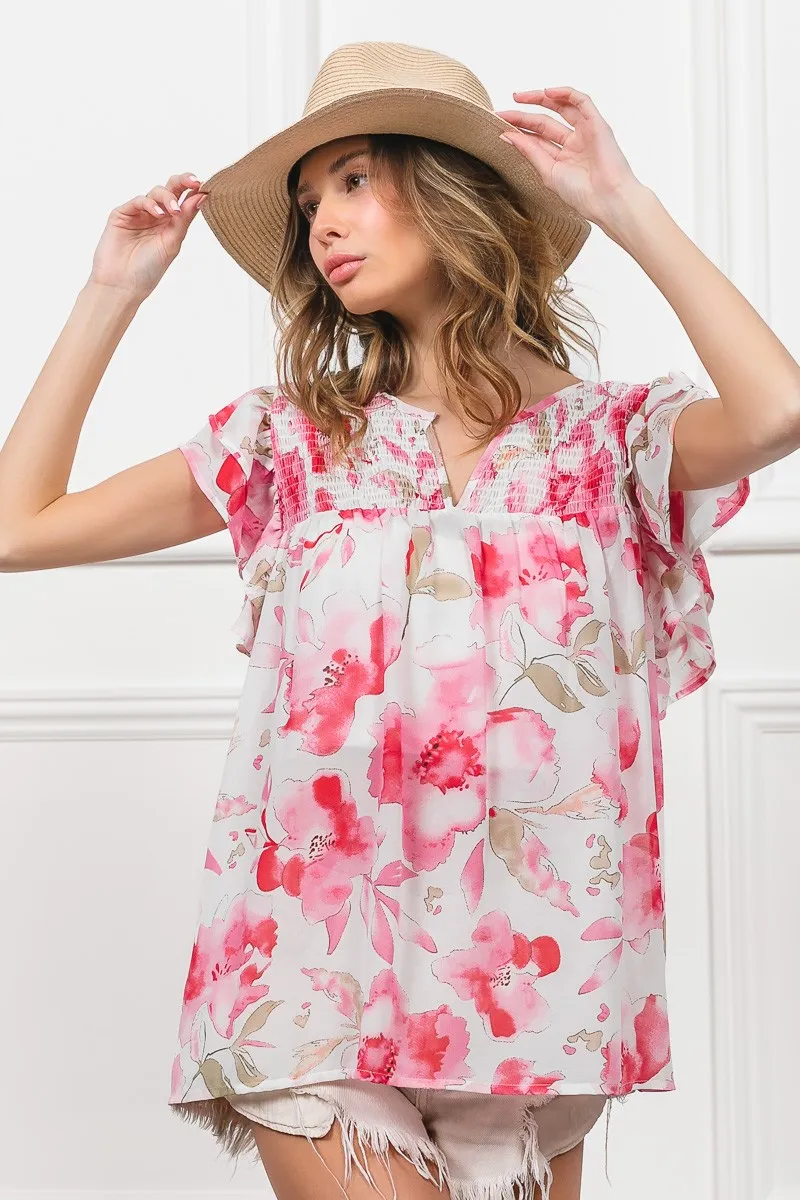 Floral Print Flutter Sheer Top, image 16