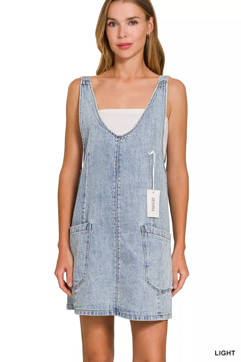 Zenana Denim Overall Dress with Front Pockets, image 3