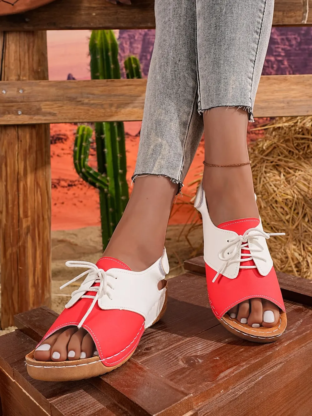 Lace Up Wedge Sandals, image 9