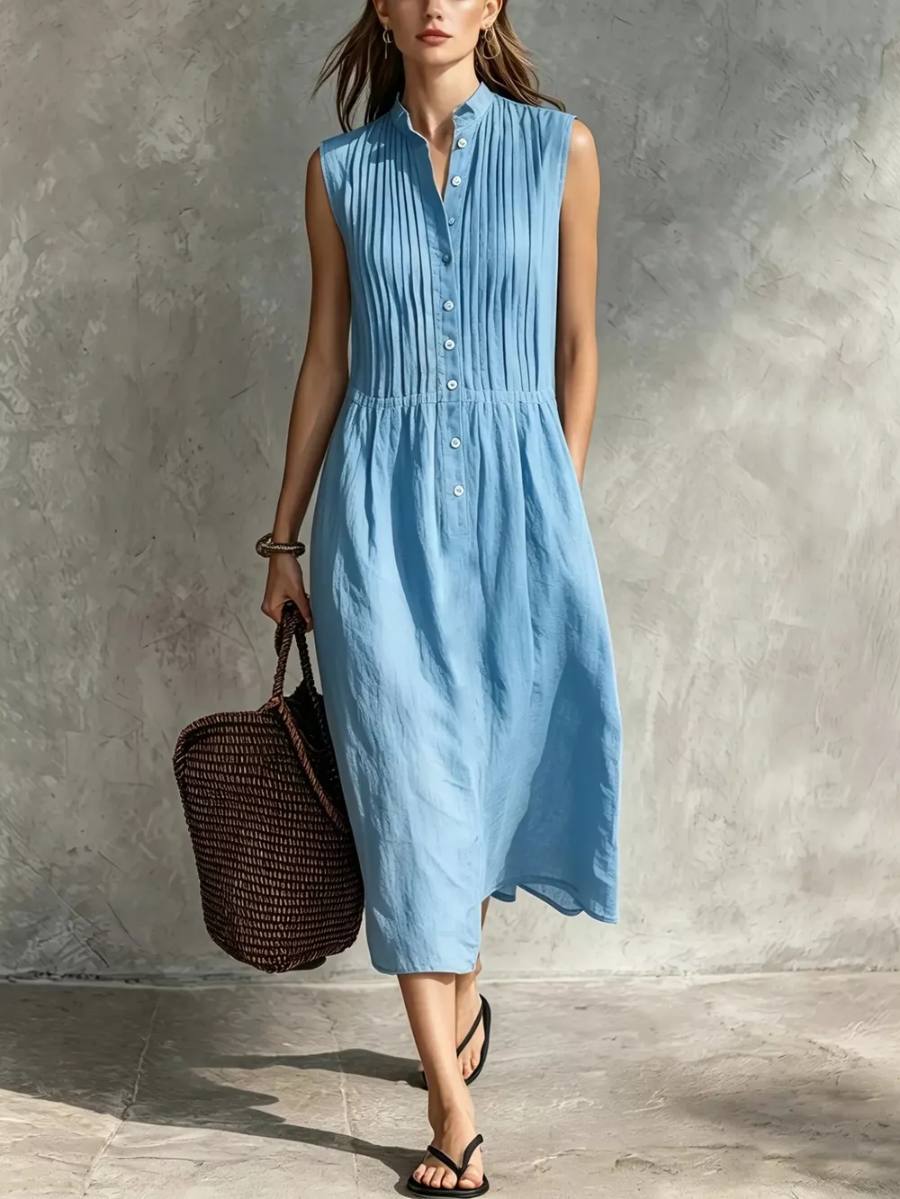 Full Size Sleeveless Button Front Midi Dress Plus Size, image 9
