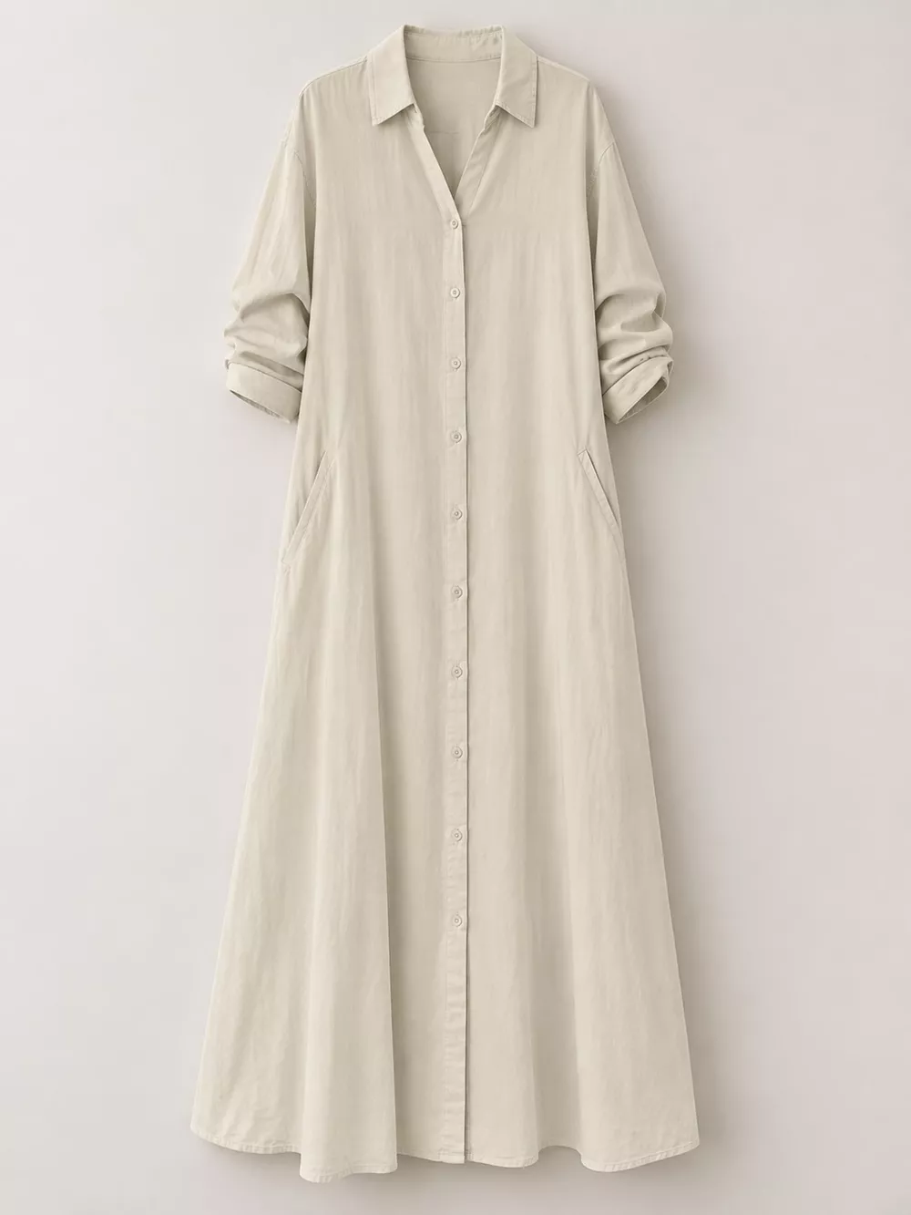 Full Size Button Front Long Sleeve Maxi Shirt Dress Plus Size, image 32