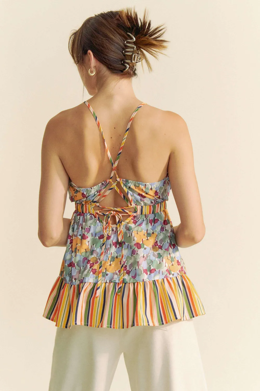 Floral Smocked Sleeveless Ruffle Back Tie Top, image 6
