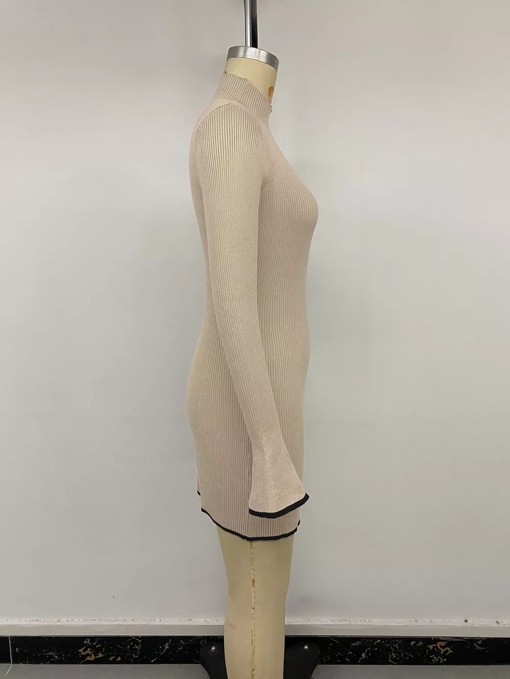 Ribbed Mock Neck Flare Sleeve Sweater Dress, image 12