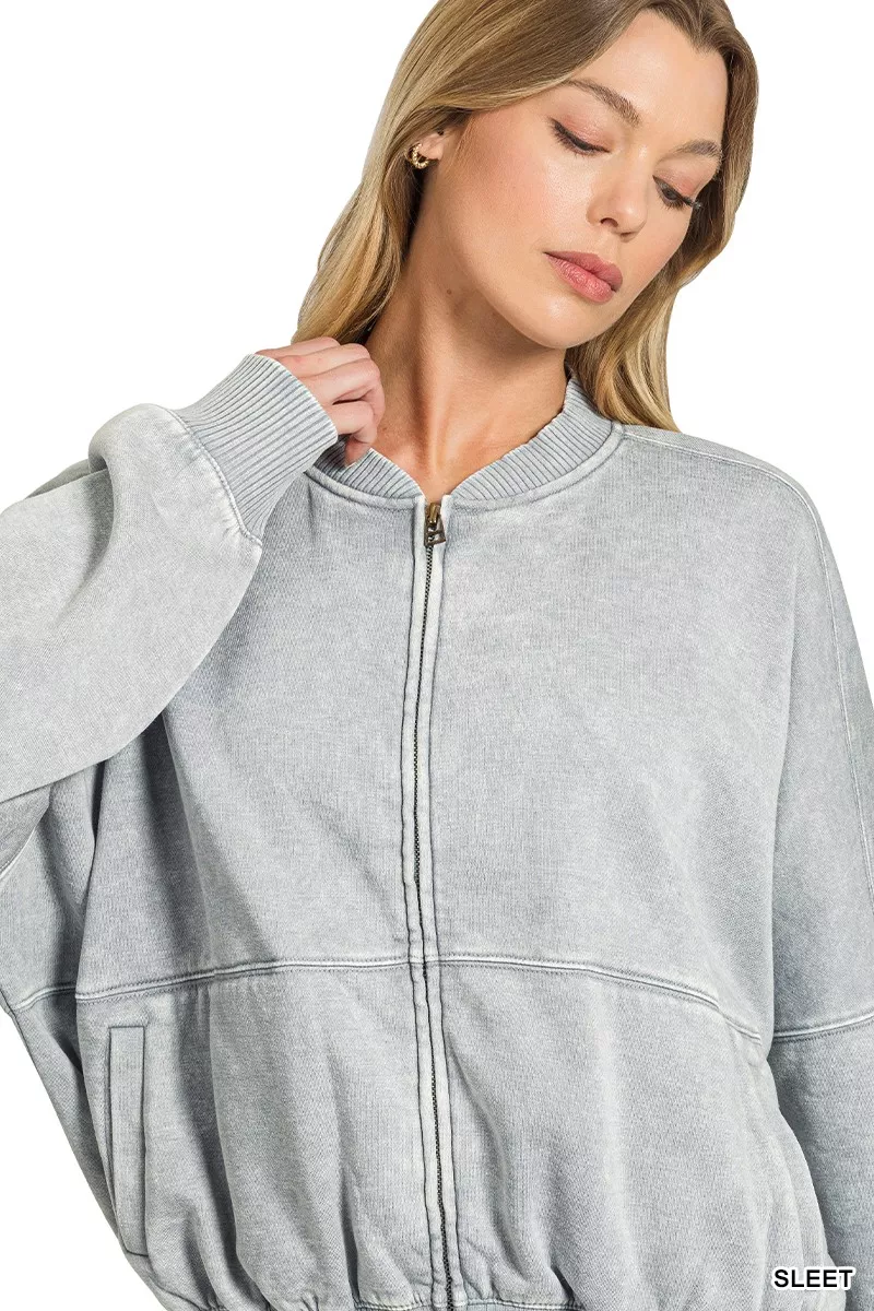 Zenana Acid Washed Fleece Jacket, image 3