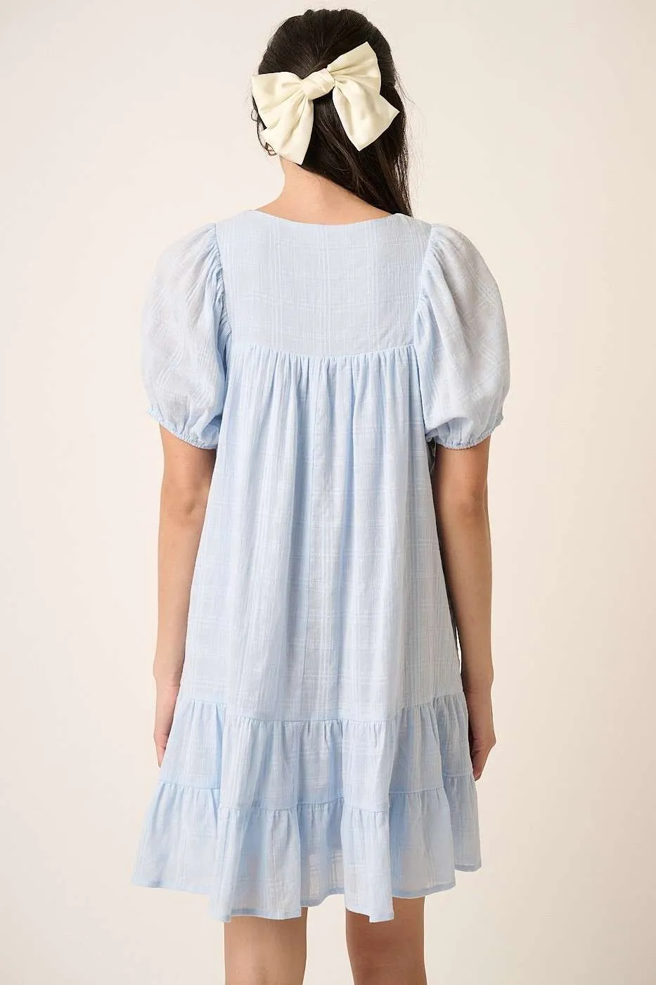 Tassel Tie Plaid Gauze Short Sleeve Mini Dress, image 3