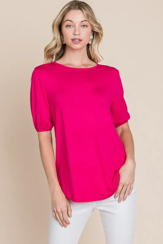 Round Neck Puff Sleeve T-Shirt