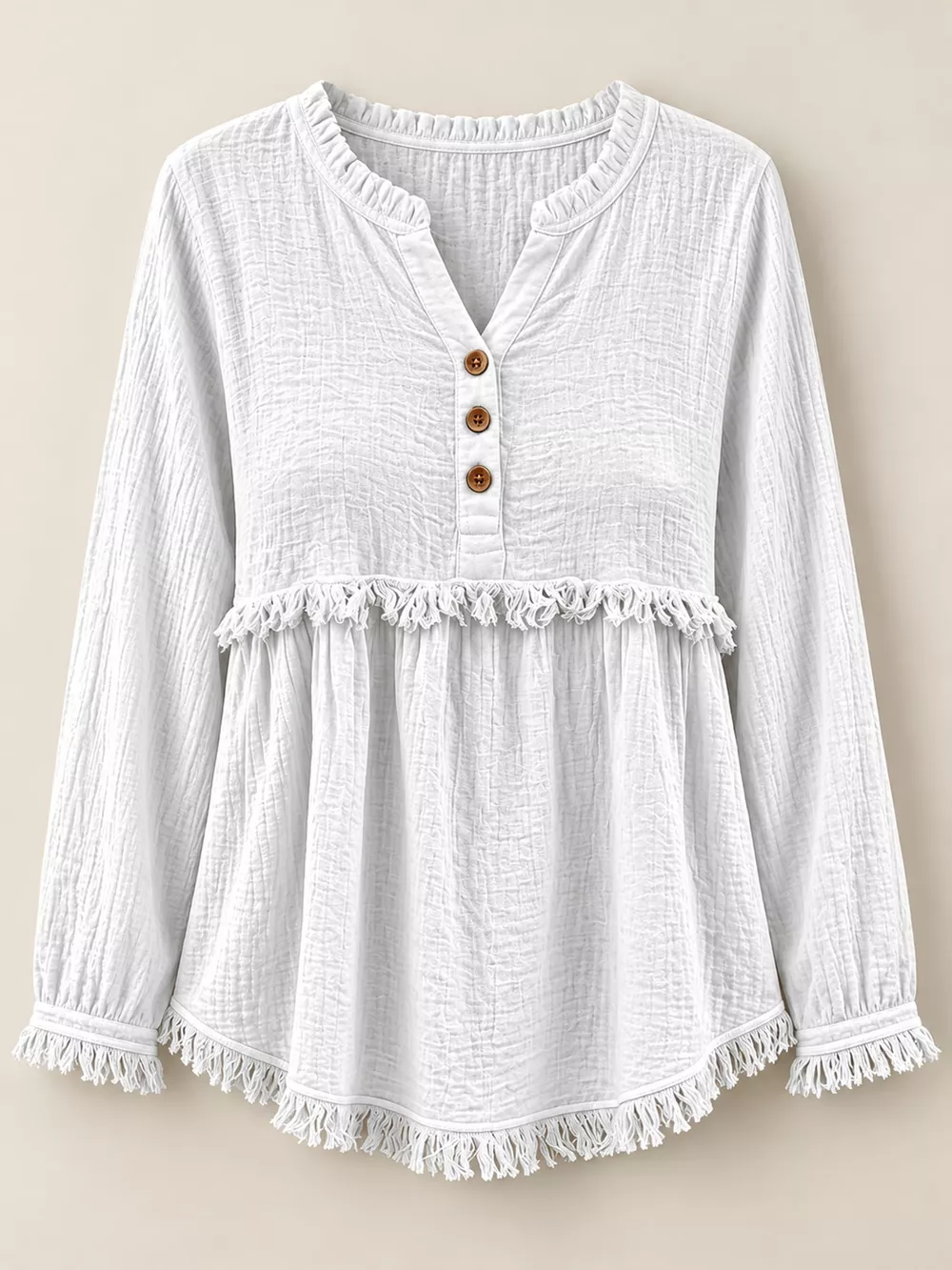 Full Size Frayed Hem Button Detail Blouse Plus Size, image 49