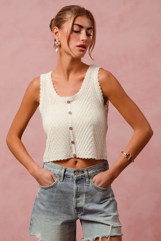 Chevron Pattern Buttoned Front Lightweight Tank Top, image 8