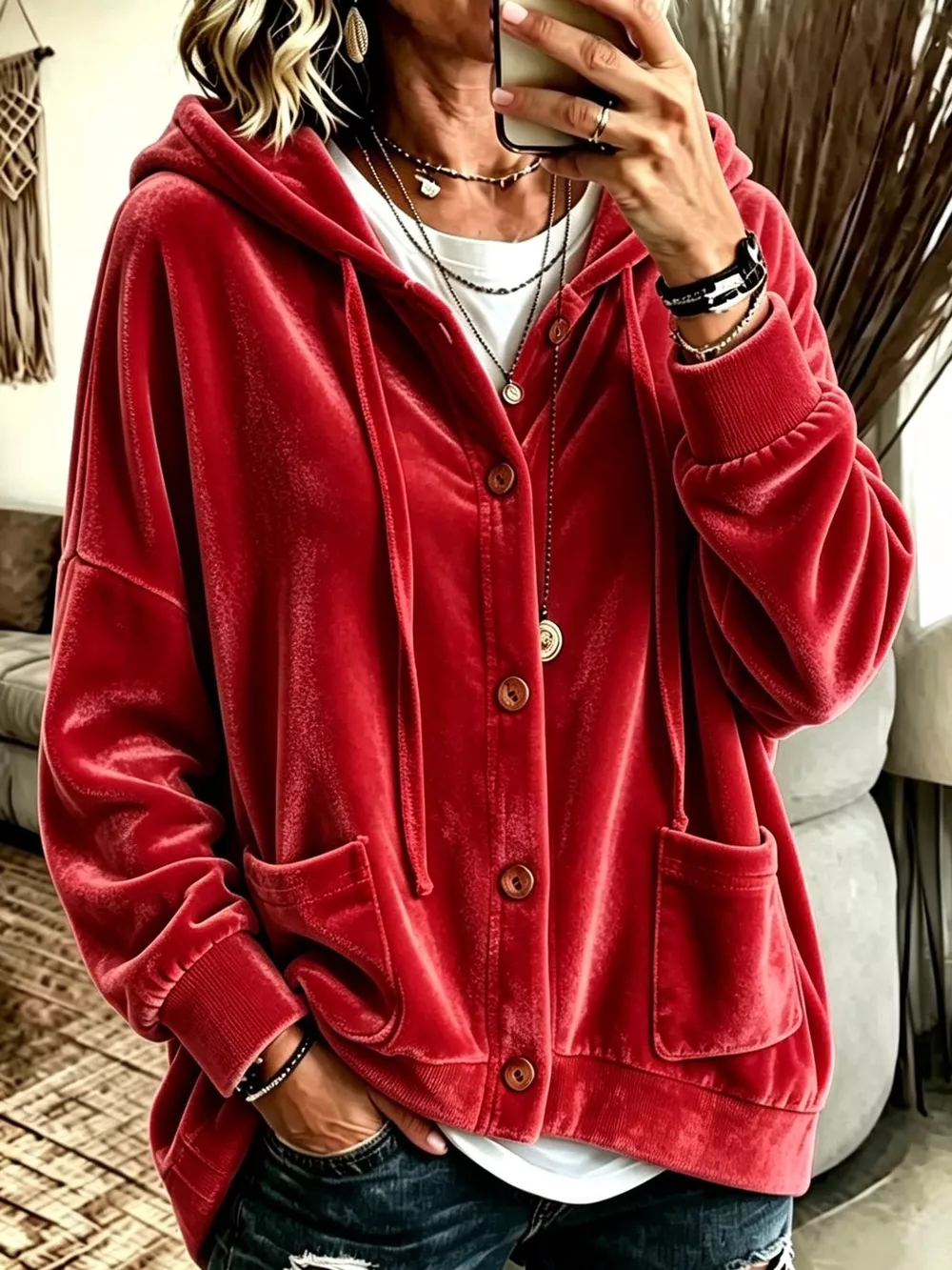 Full Size Velvet Dropped Shoulder Hoodie Plus Size, image 40