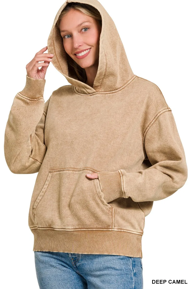 Fleece Acid Wash Kangaroo Pocket Hoodie, image 4