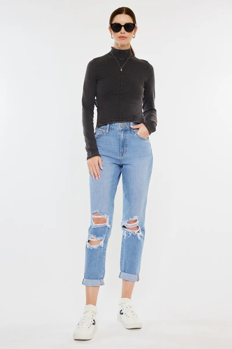 Kancan High Rise Distressed Mom Jeans, image 4