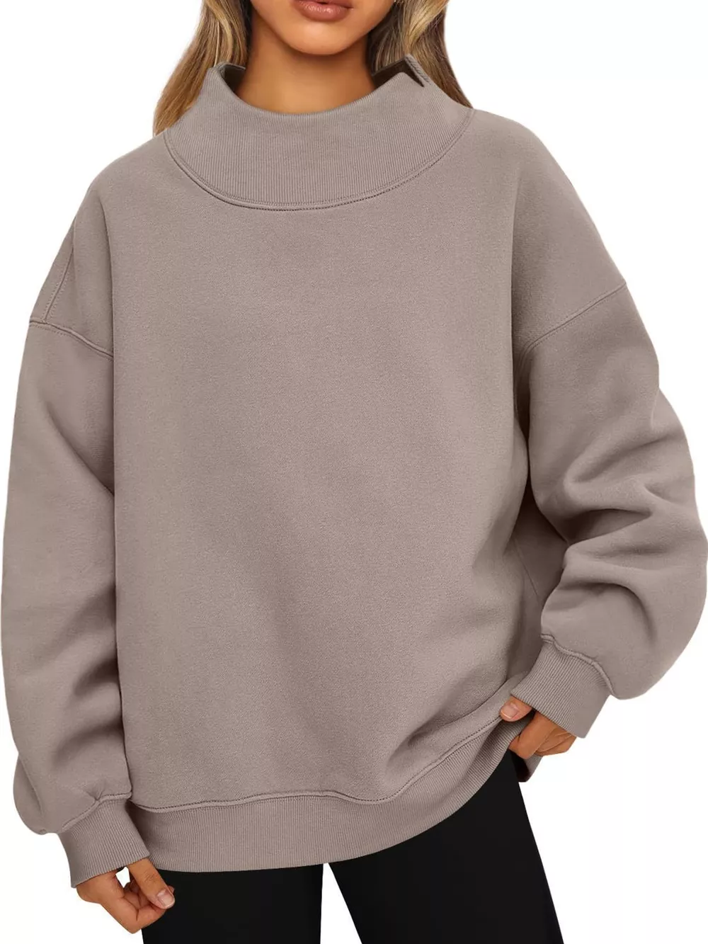 Oversized Mock Neck Long Sleeve Sweatshirt, image 22