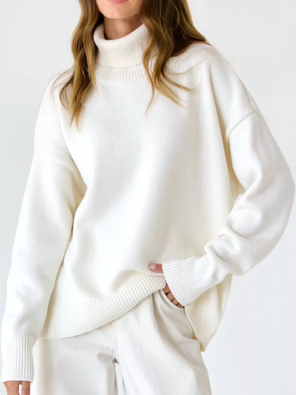 Oversized Turtleneck Dropped Shoulder Sweater