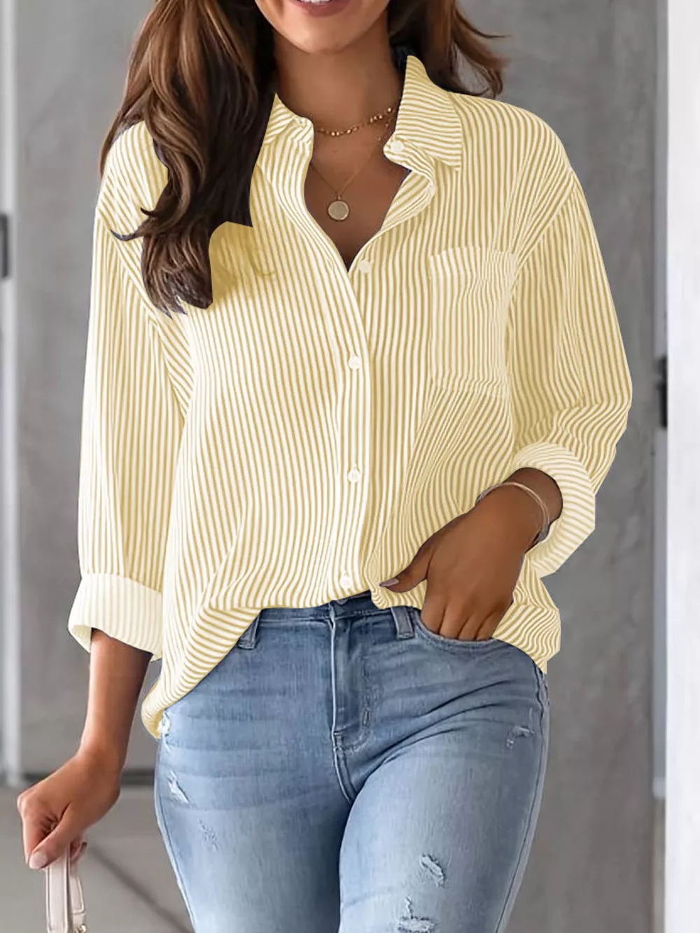 Full Size Striped Button-Down Long Sleeve Shirt Plus Size, image 33