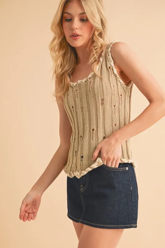 Distressed Detail Round Neck Knit Tank, image 5