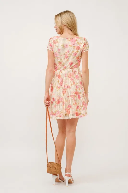 Square Neck Tiered Floral Fishnet Dress, image 7