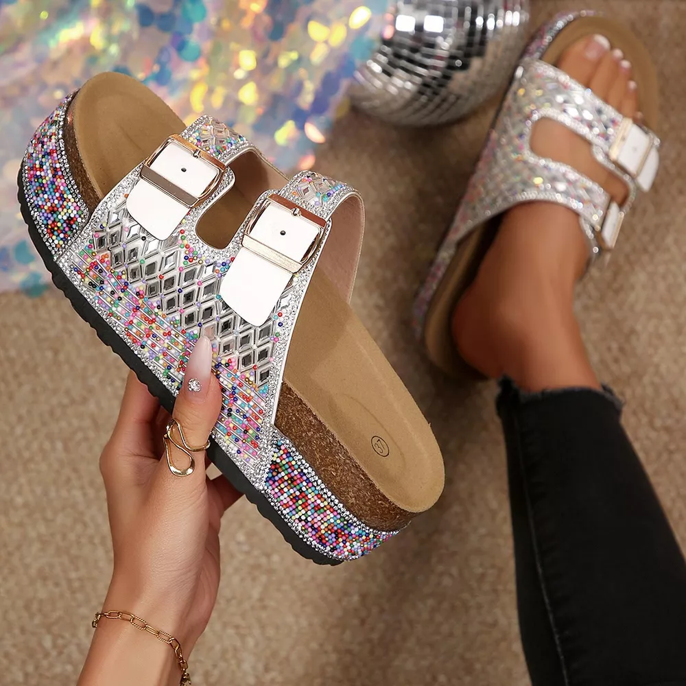 Rhinestone Double Buckle Sandals, image 8