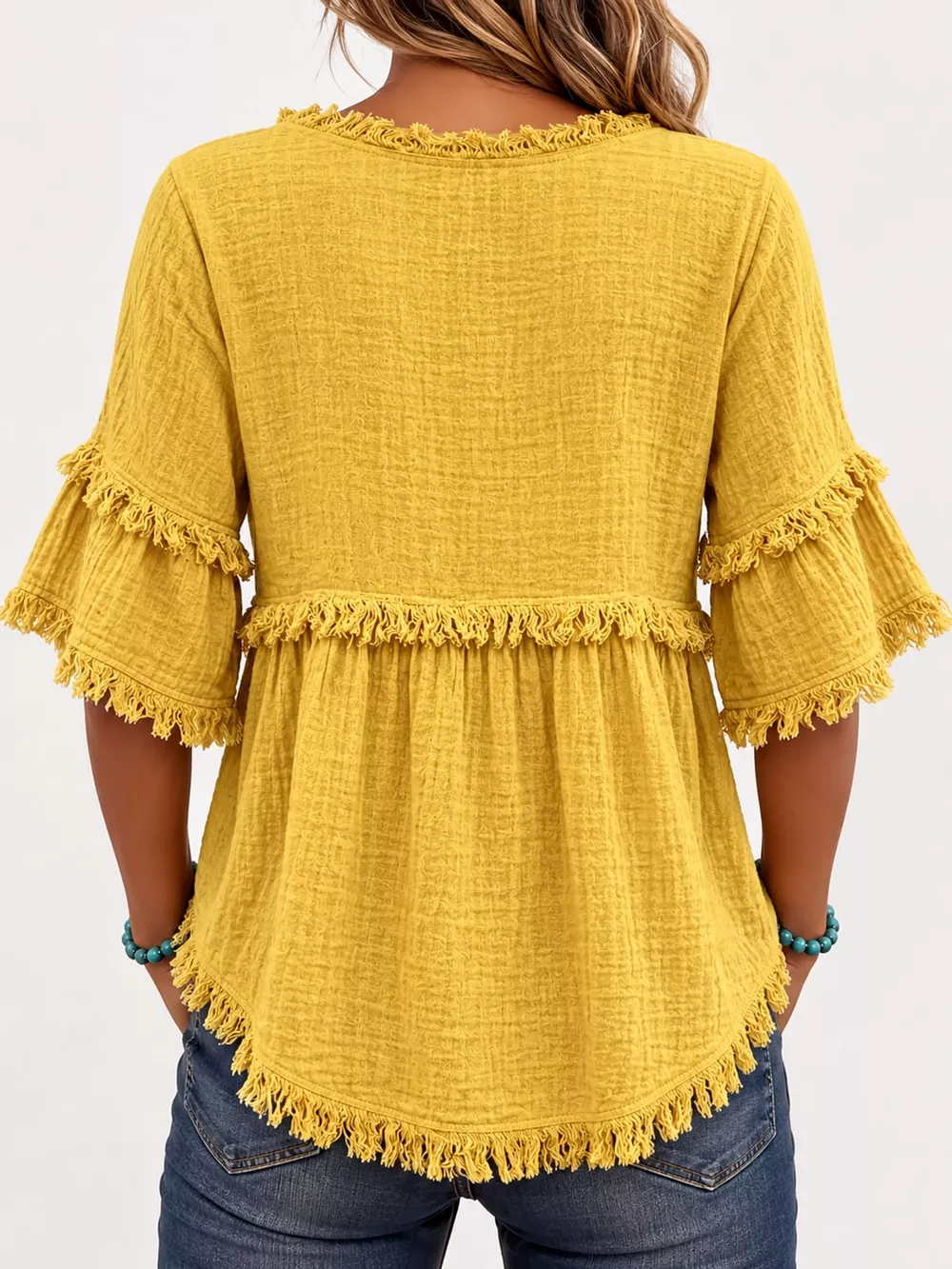 Full Size Frayed Edge Textured Blouse Plus Size, image 40