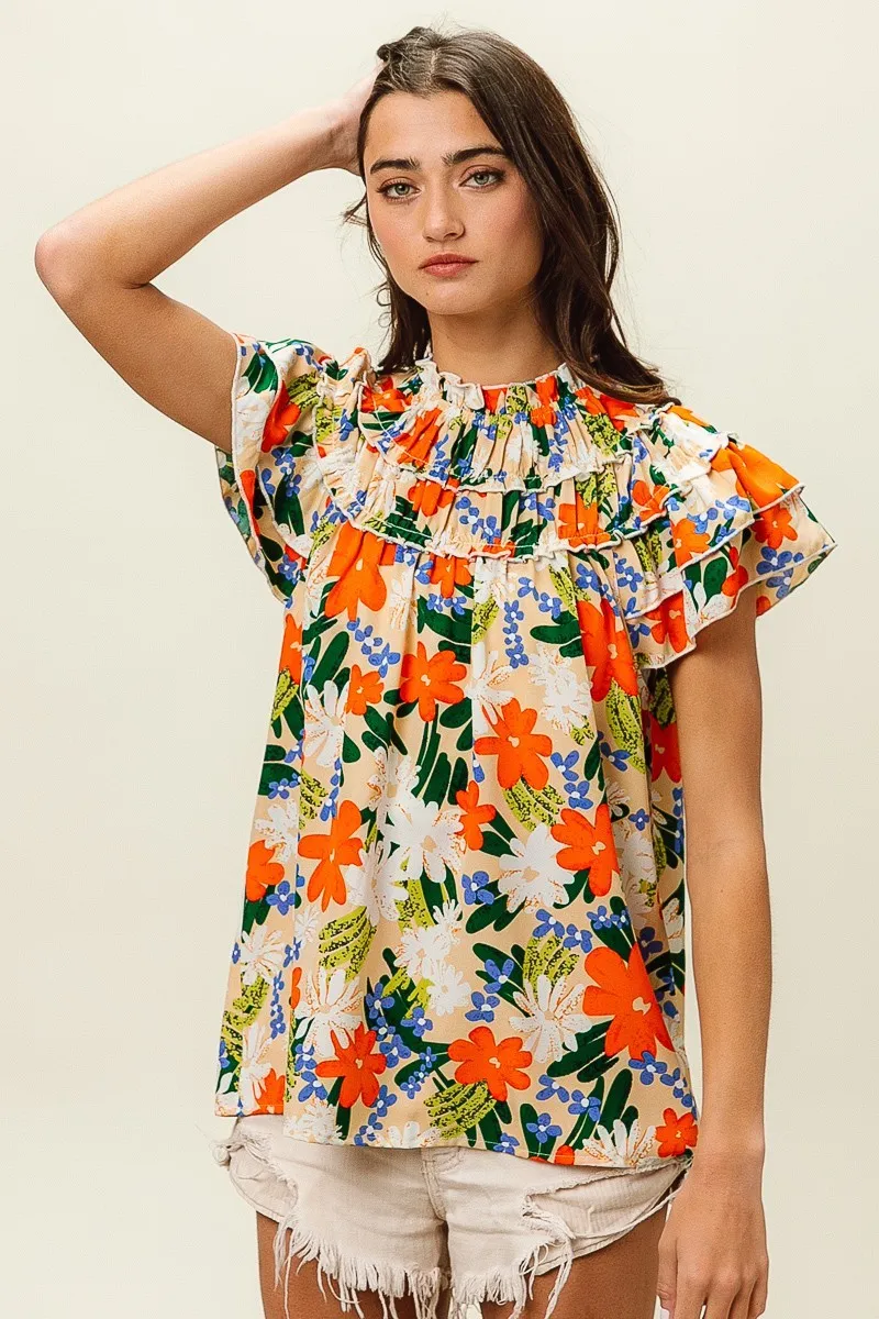 Multi Color Floral Print Woven Top, image 8
