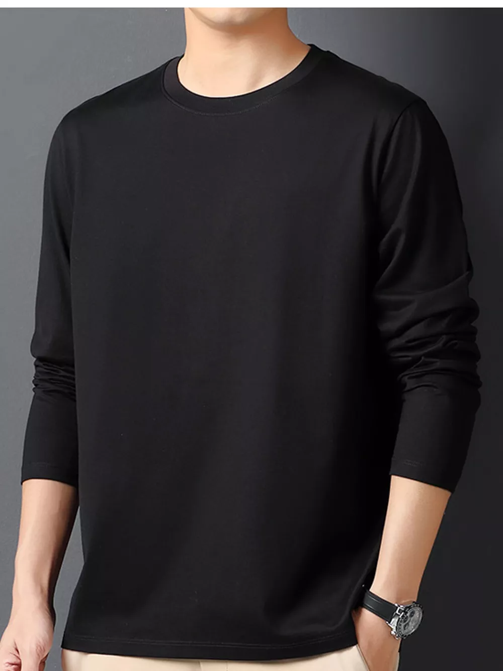 Men's Plus Size Round Neck Long Sleeve T-Shirt, image 9