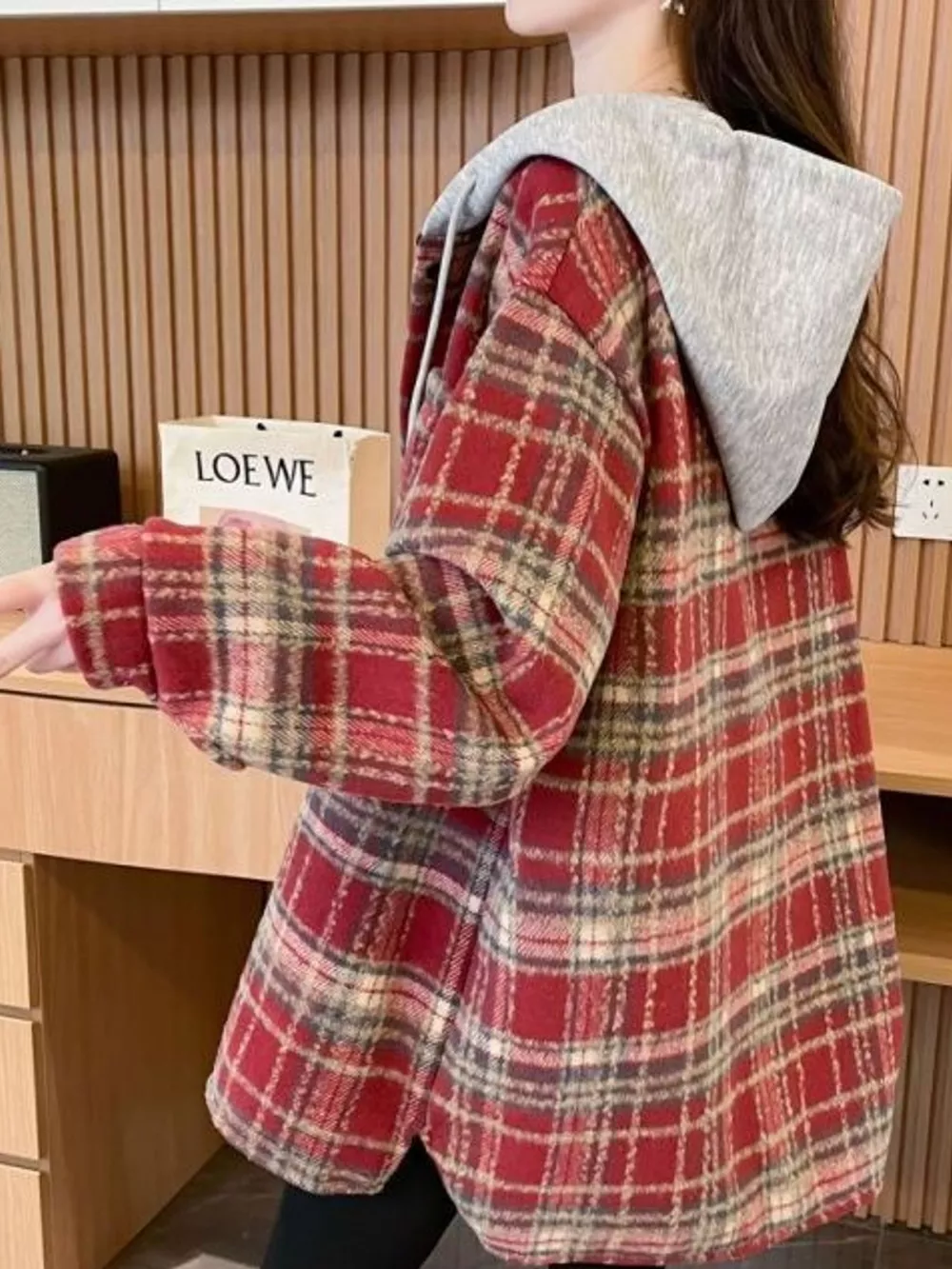 Plaid Button Up Hooded Shacket, image 4