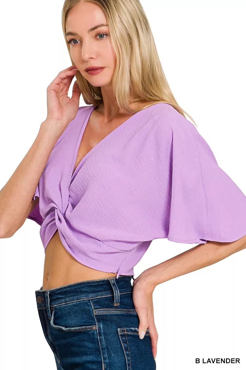 Woven Airflow Twisted Top & Wide Leg Pants Set, image 13