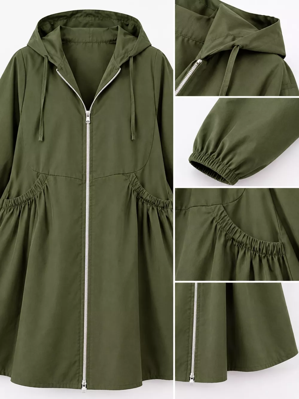 Plus Size Hooded Zip-Up Longline Windbreaker Outerwear, image 18