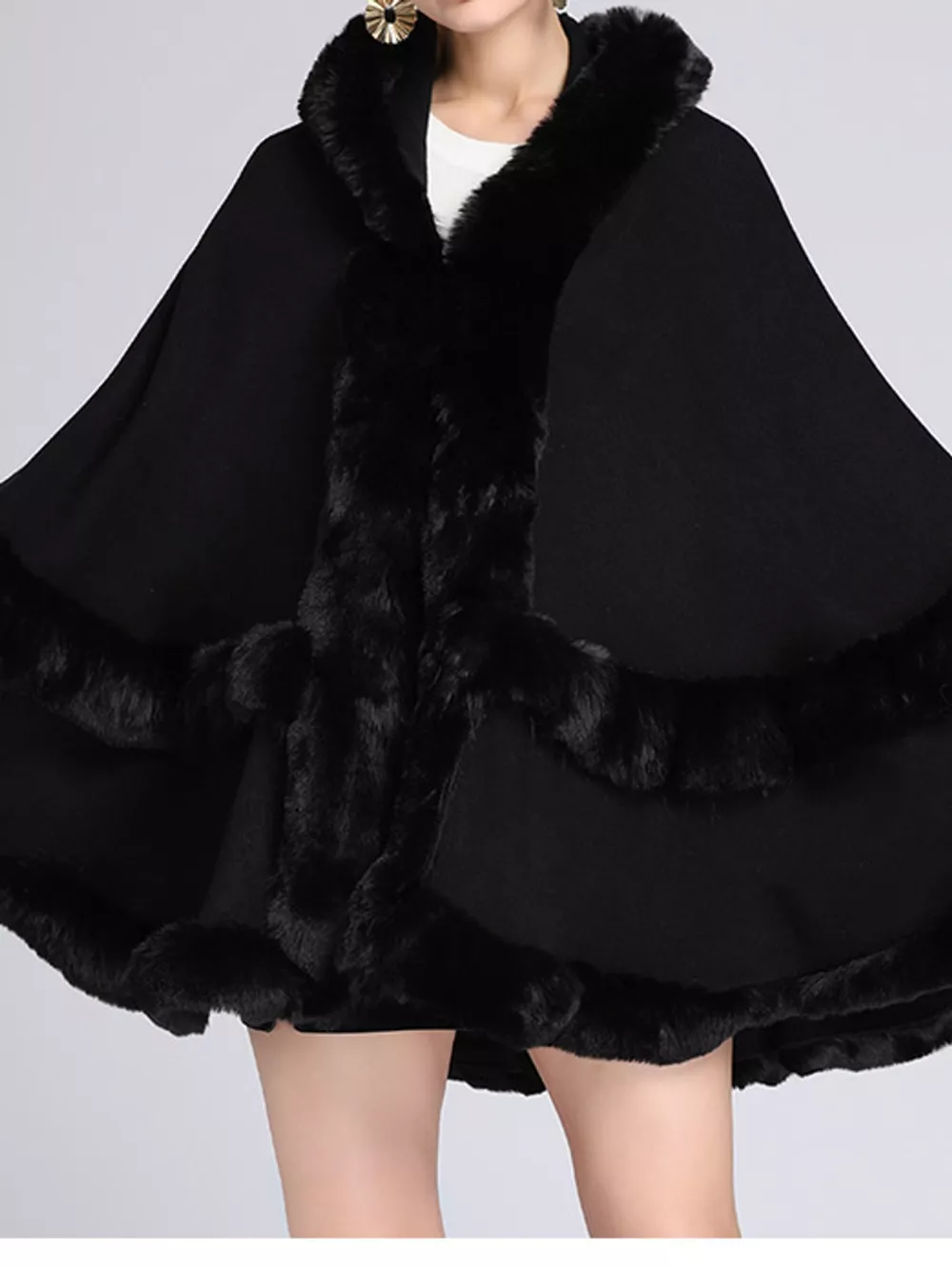 Faux Fur Trimmed Hooded Cape, image 13