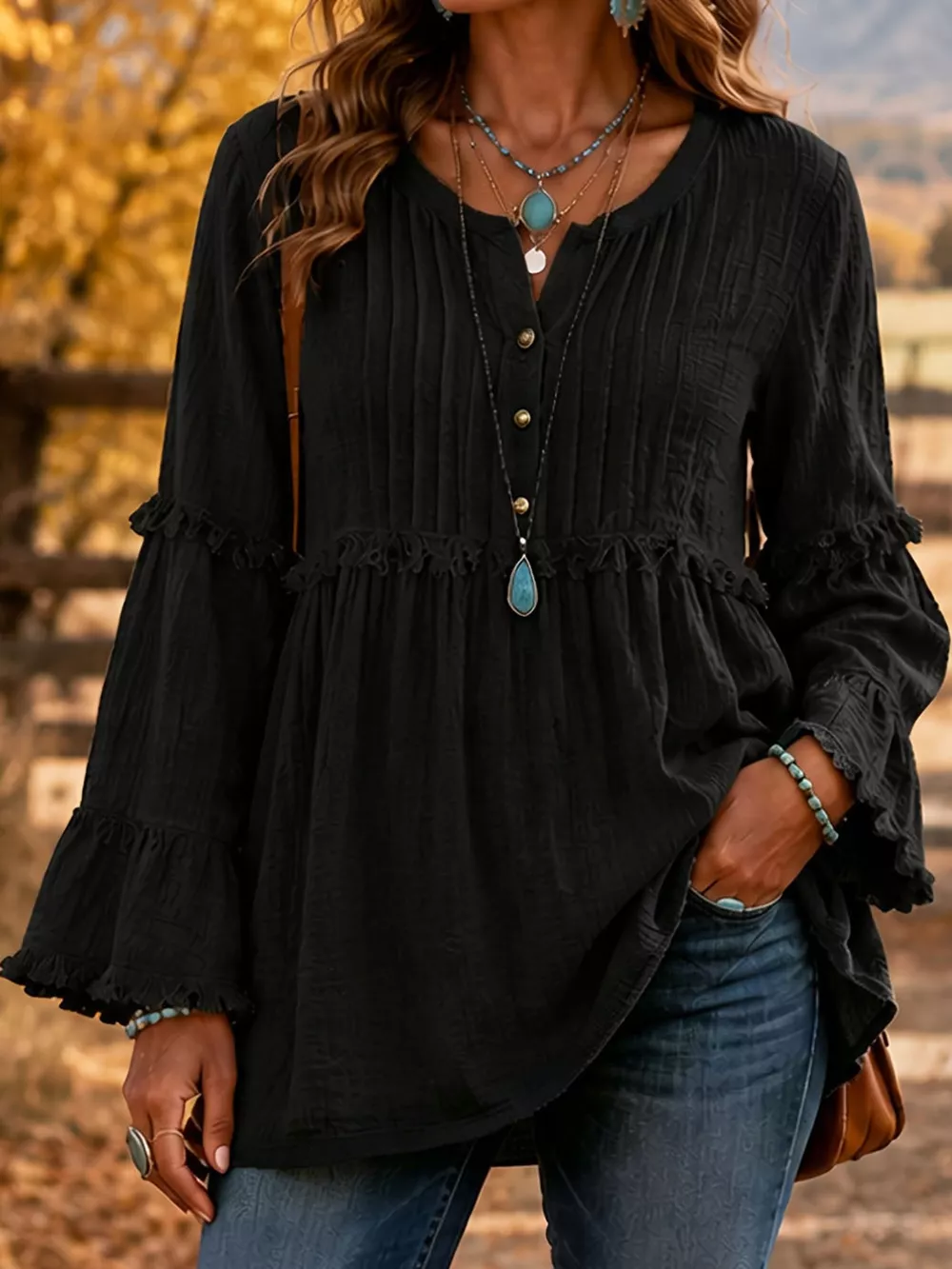 Full Size Snap Down Long Sleeve Blouse Plus Size, image 6