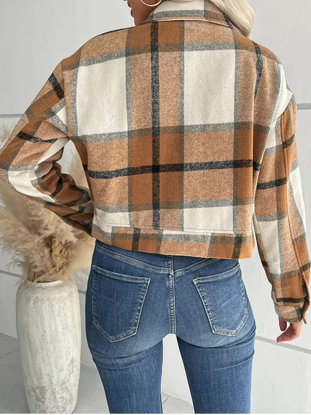 Plaid Button-Front Cropped Jacket, image 16