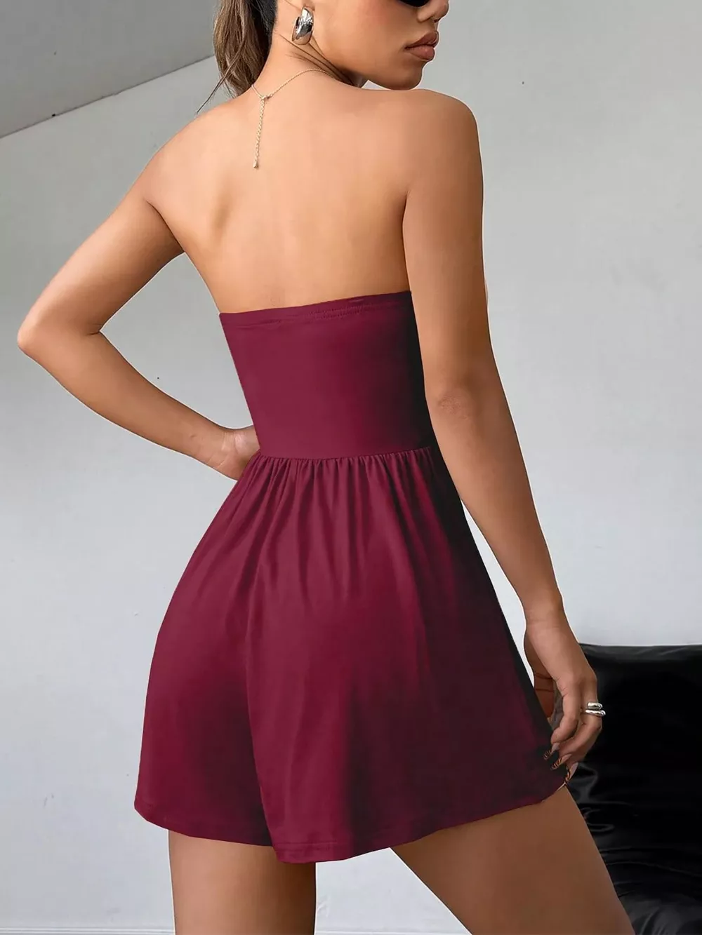 Chic Strapless Ruched Waist Romper, image 17