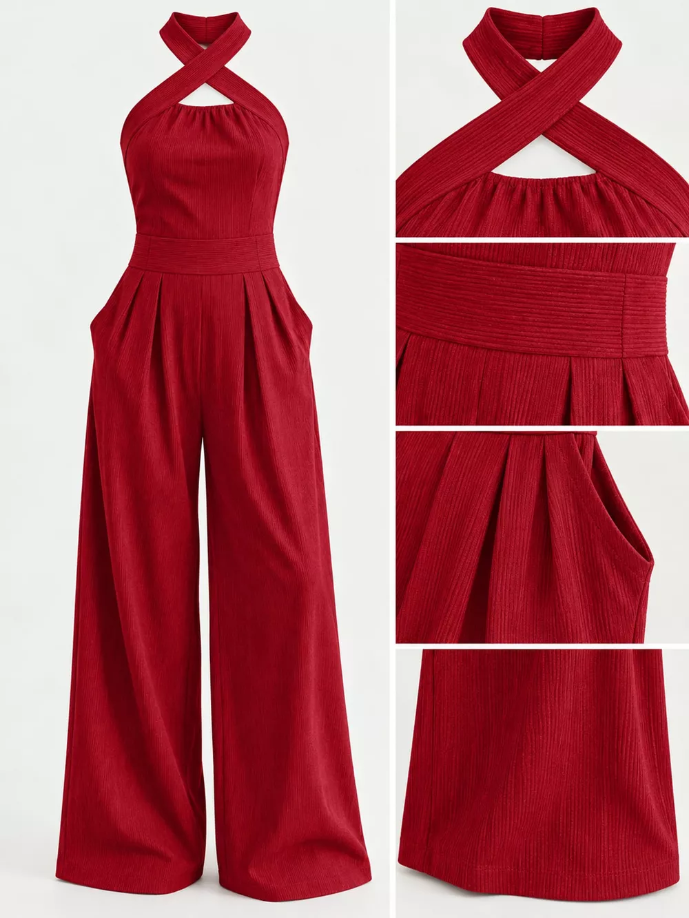 Full Size Halter Neck Wide-Leg Jumpsuit Plus Size, image 26