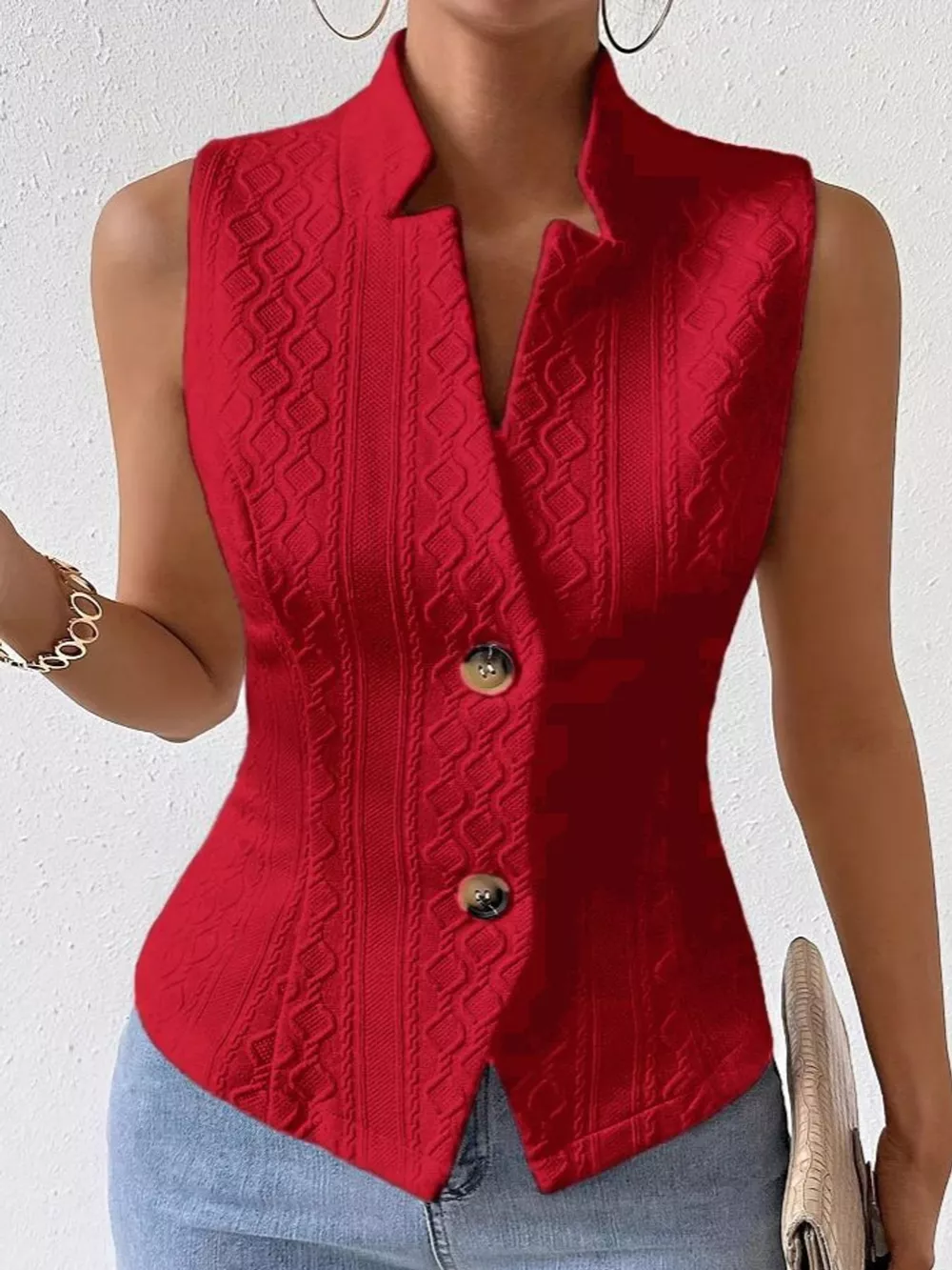 Textured Slim-Fit Button-Down Vest Coat, image 14