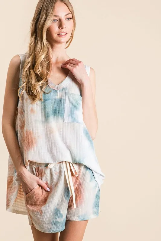 Tie Dye Textured Knit Top and Shorts Set, image 4