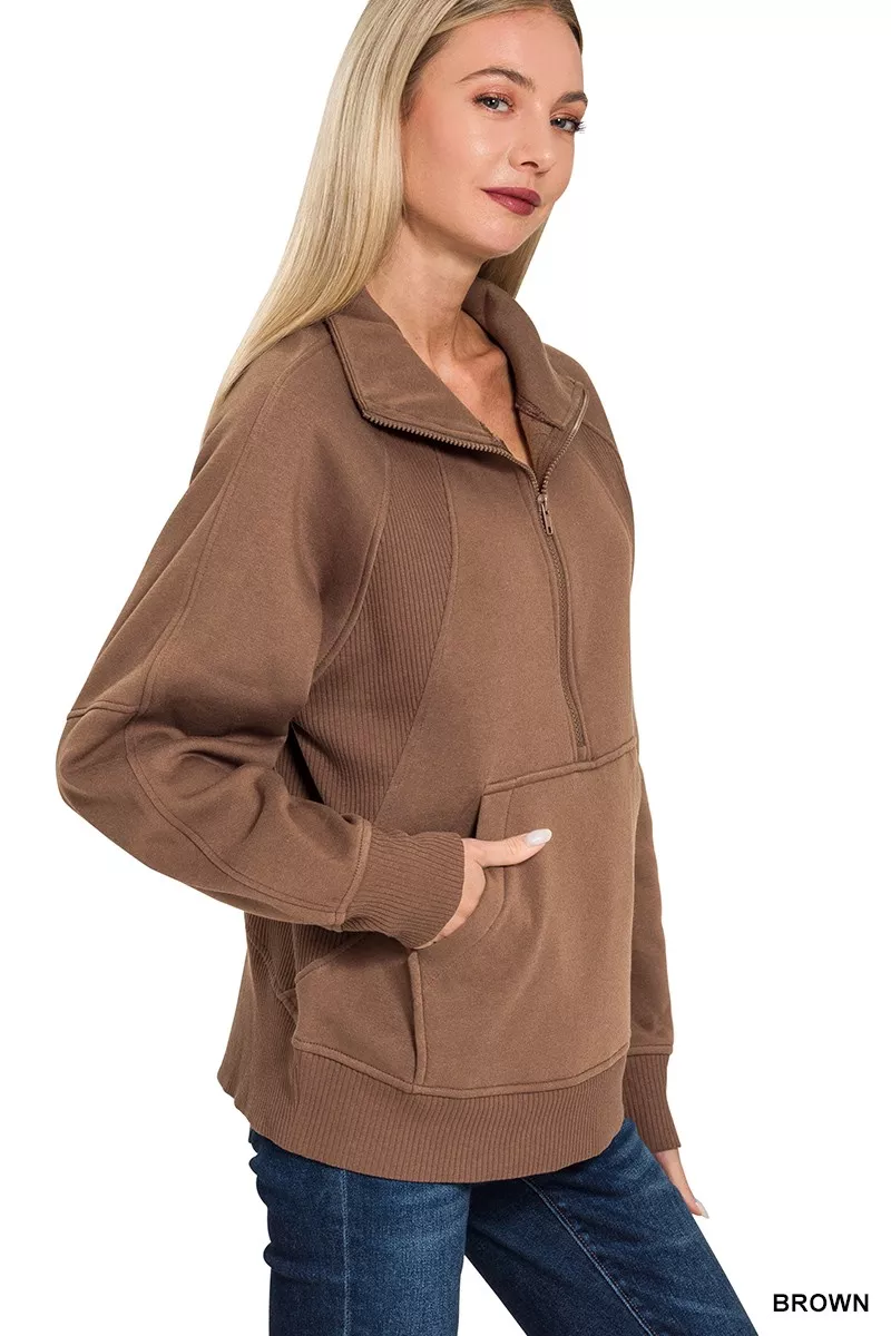 Half Zip Fleece Sweatshirt with kangaroo Pocket, image 2
