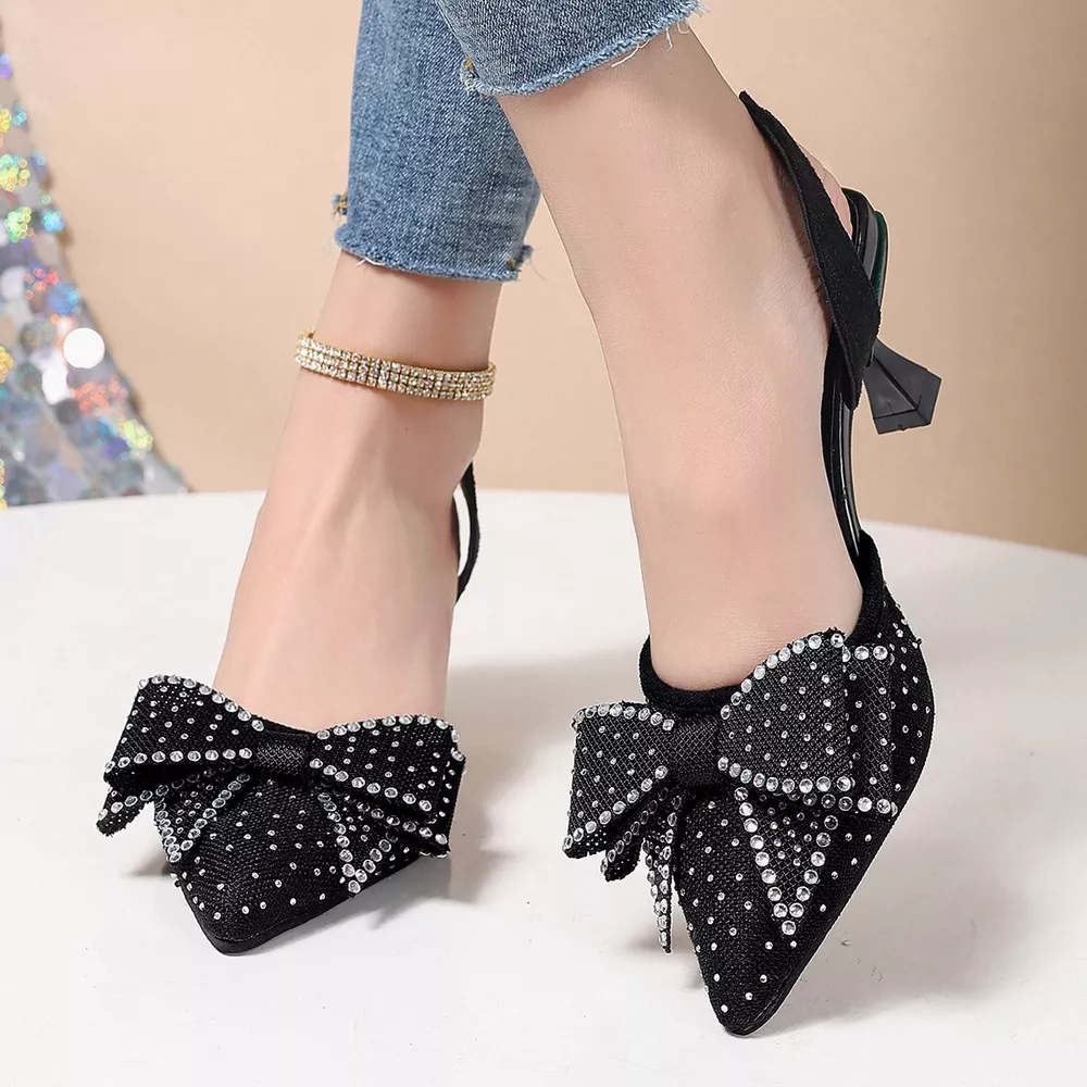 Rhinestone Bowknot Slingback Pumps, image 3