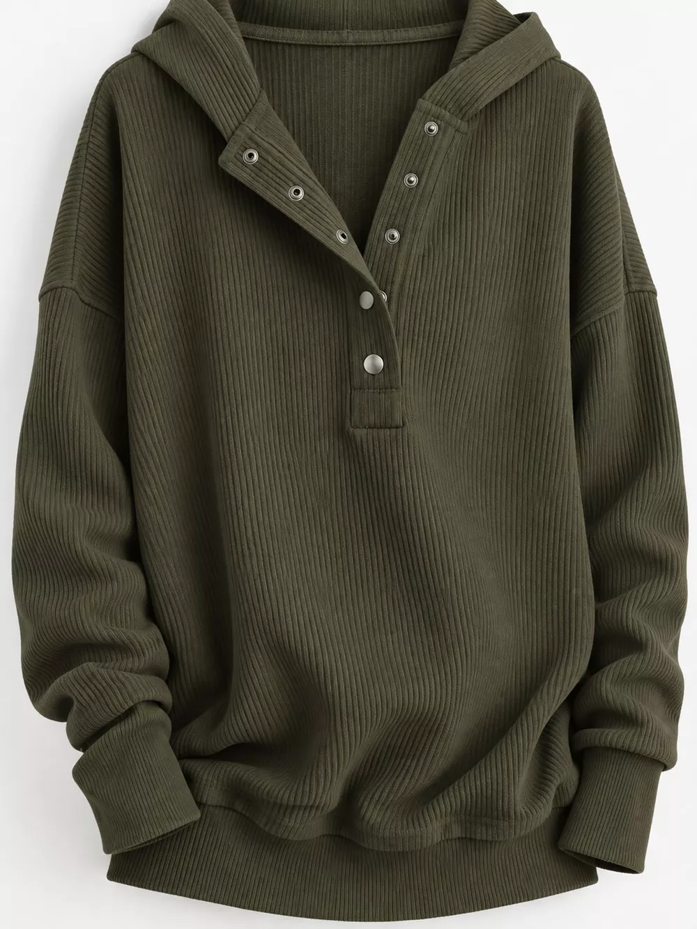 Full Size Snap Button Placket Dropped Shoulder Hoodie Plus Size, image 45