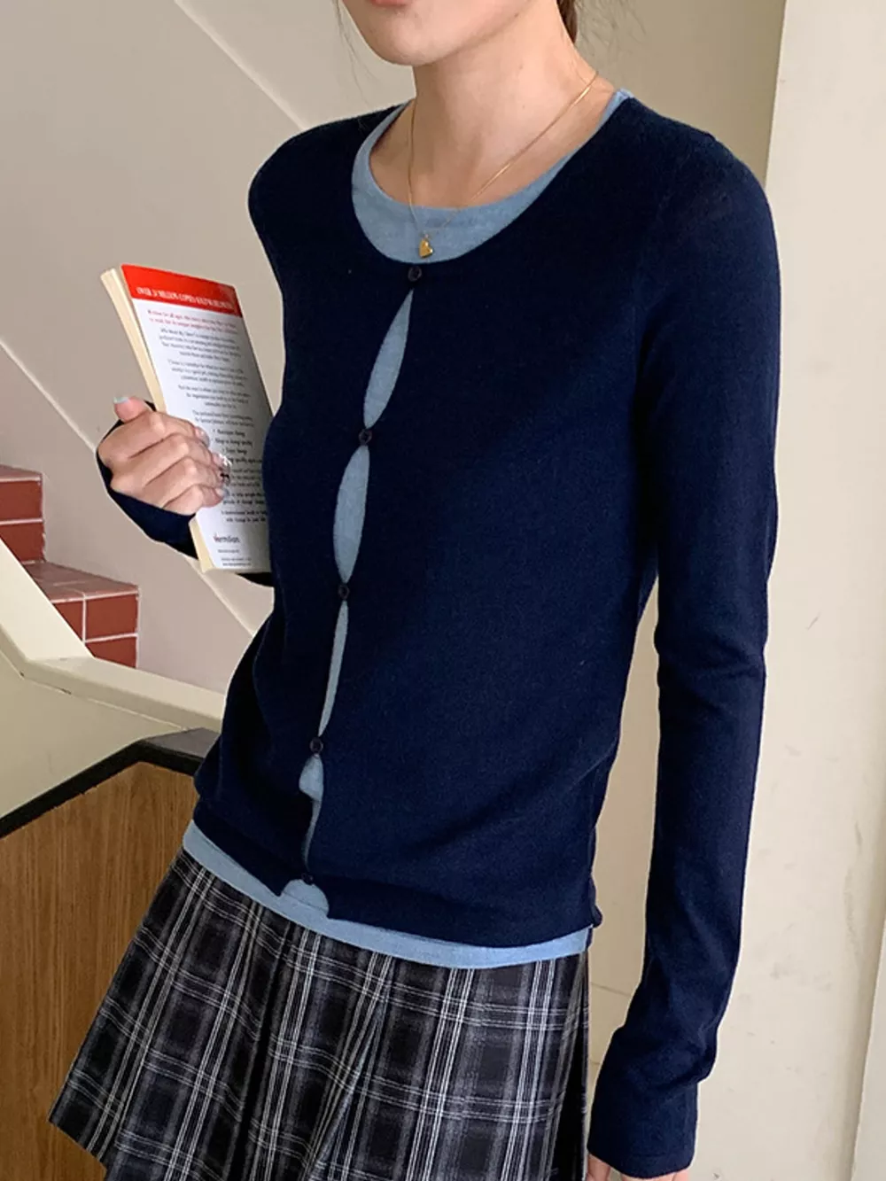 Layered Look Long Sleeve Knit Top, image 3