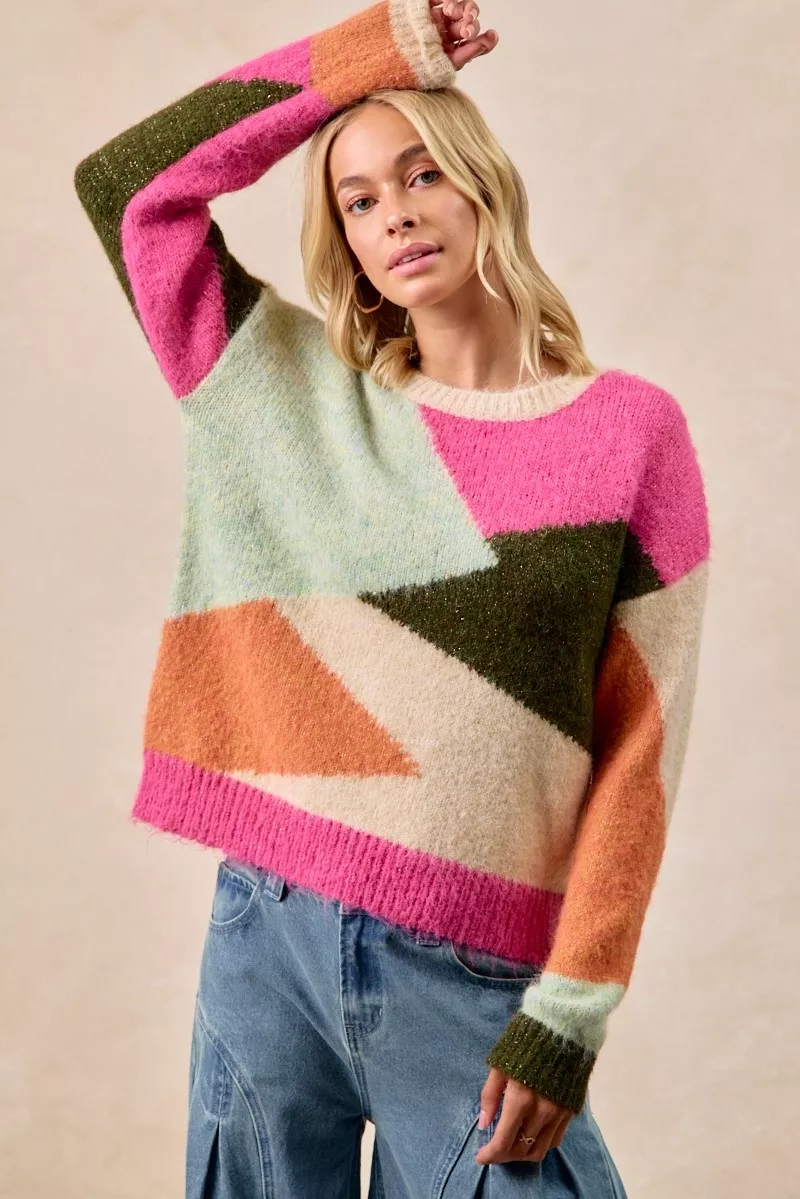 Multi Color Block Sweater Top, image 2