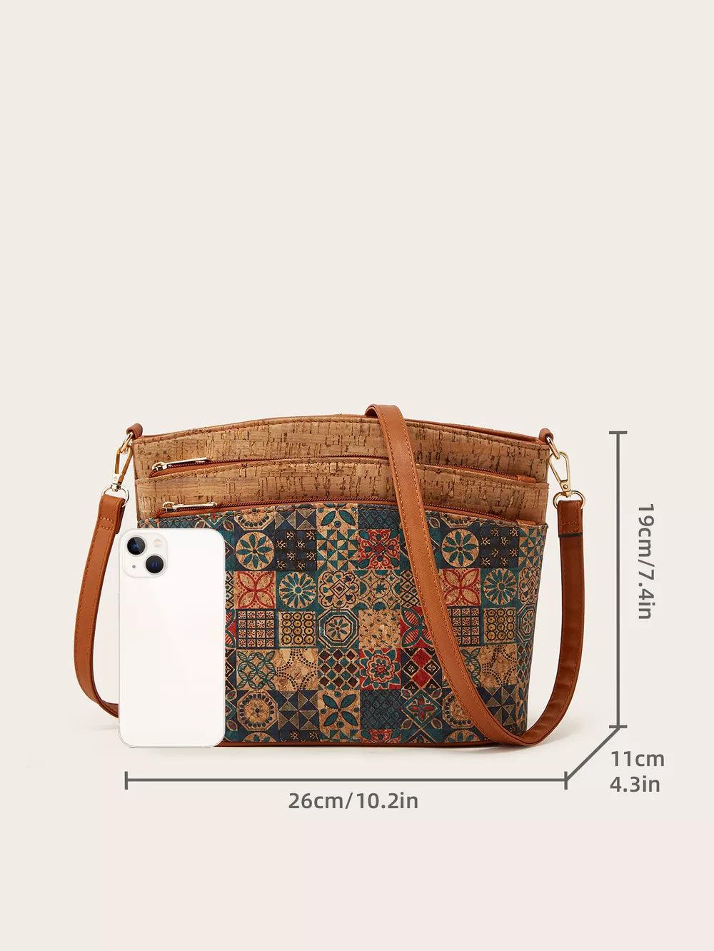 Ethnic Tree Bark Pattern Multi-Pocket Crossbody Bag, image 4