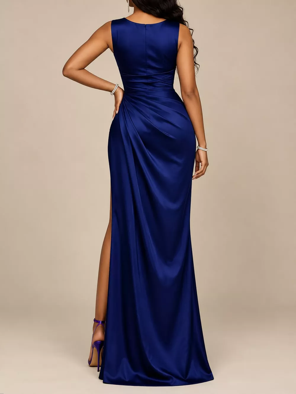 Full Size Satin Cowl Neck High Slit Evening Maxi Dress Plus Size, image 4