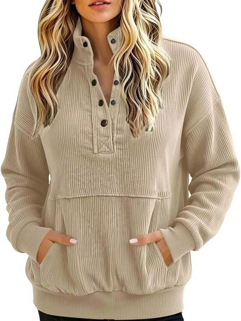 Full Size Quarter-Snap Sweatshirt with Kangaroo Pocket Plus Size, image 22