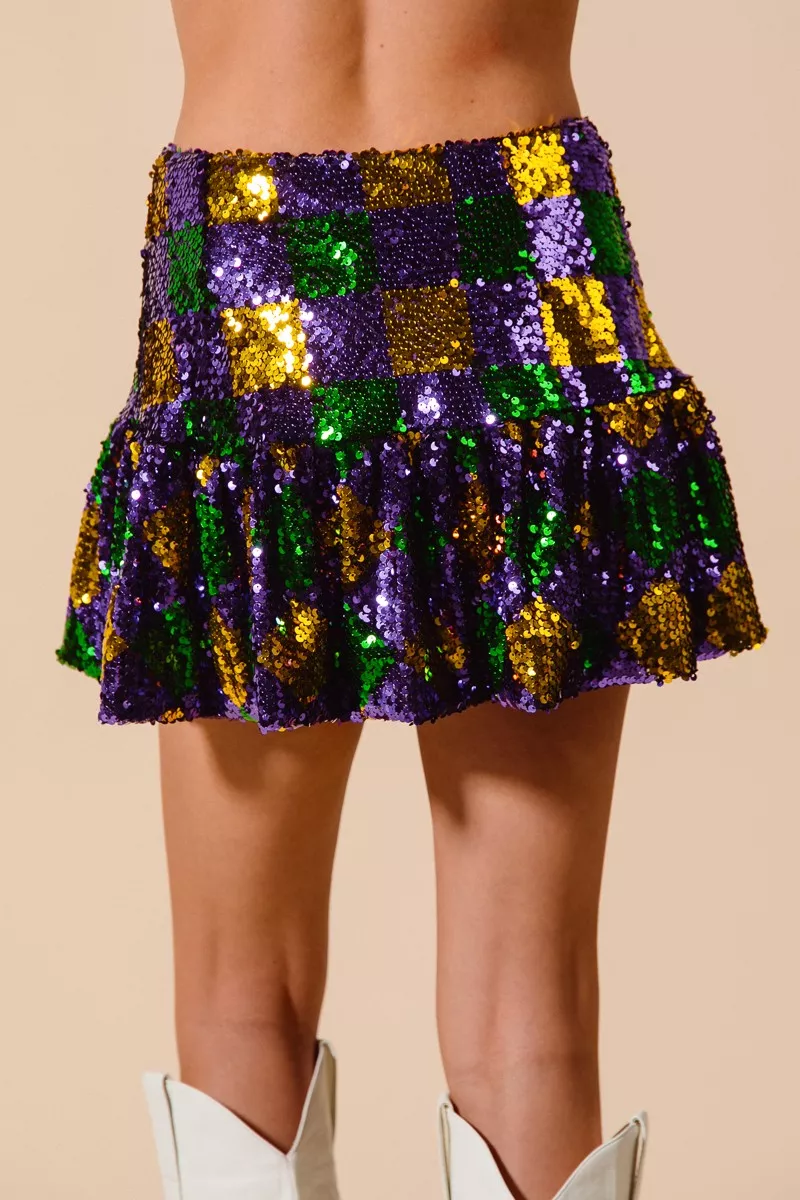 Mardi Gras Checker Sequins Mini Skirt, image 6