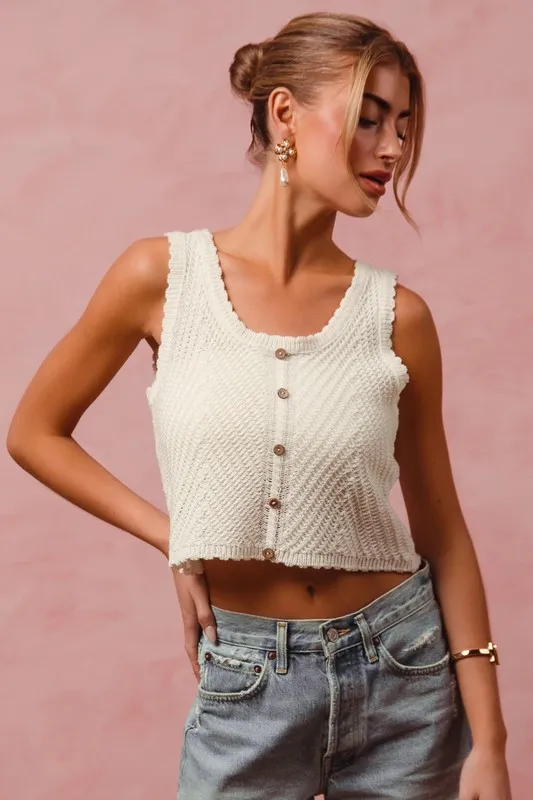 Chevron Pattern Buttoned Front Lightweight Tank Top, image 9